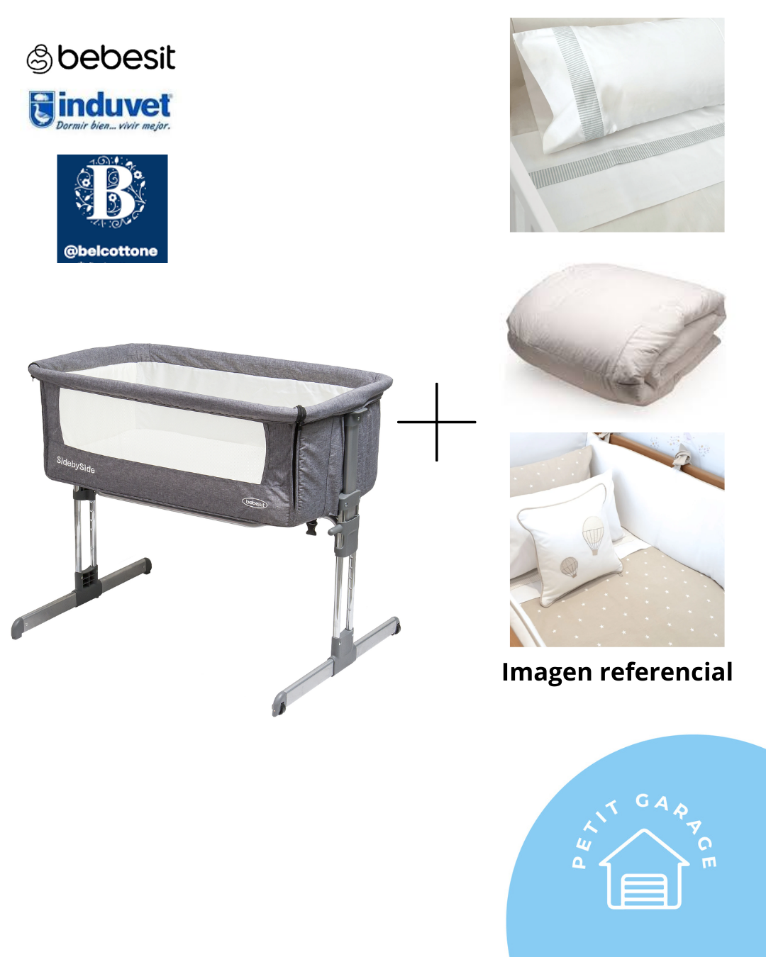 Cuna colecho + ropa de cuna. Marca Bebesit, Belcottone e Induvet (#PG5505)