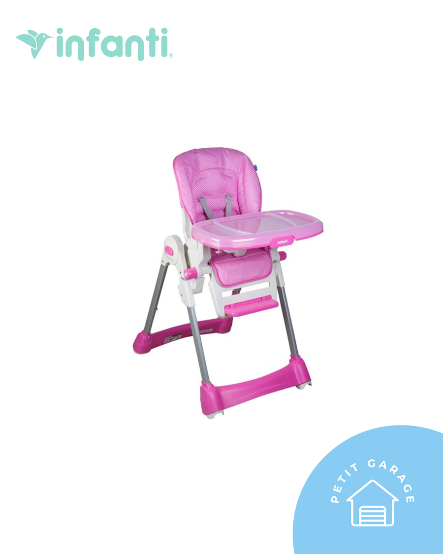 Silla de comer, modelo Happy Meal Circle Pink, color rosado. Marca Infanti (#PG5533)