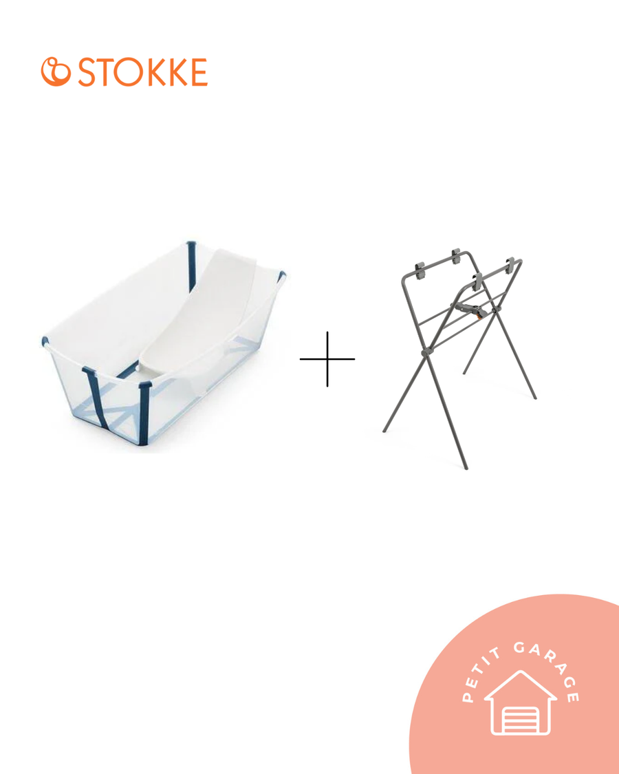 Tina translúcida con color azul y soporte de RN + patas. Marca Stokke (#PG5554)