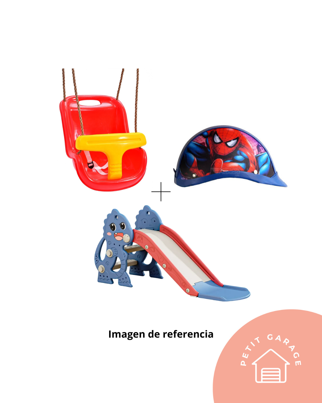 Columpio + Resbalín + Casco. Marca Genérica (#PG5864)