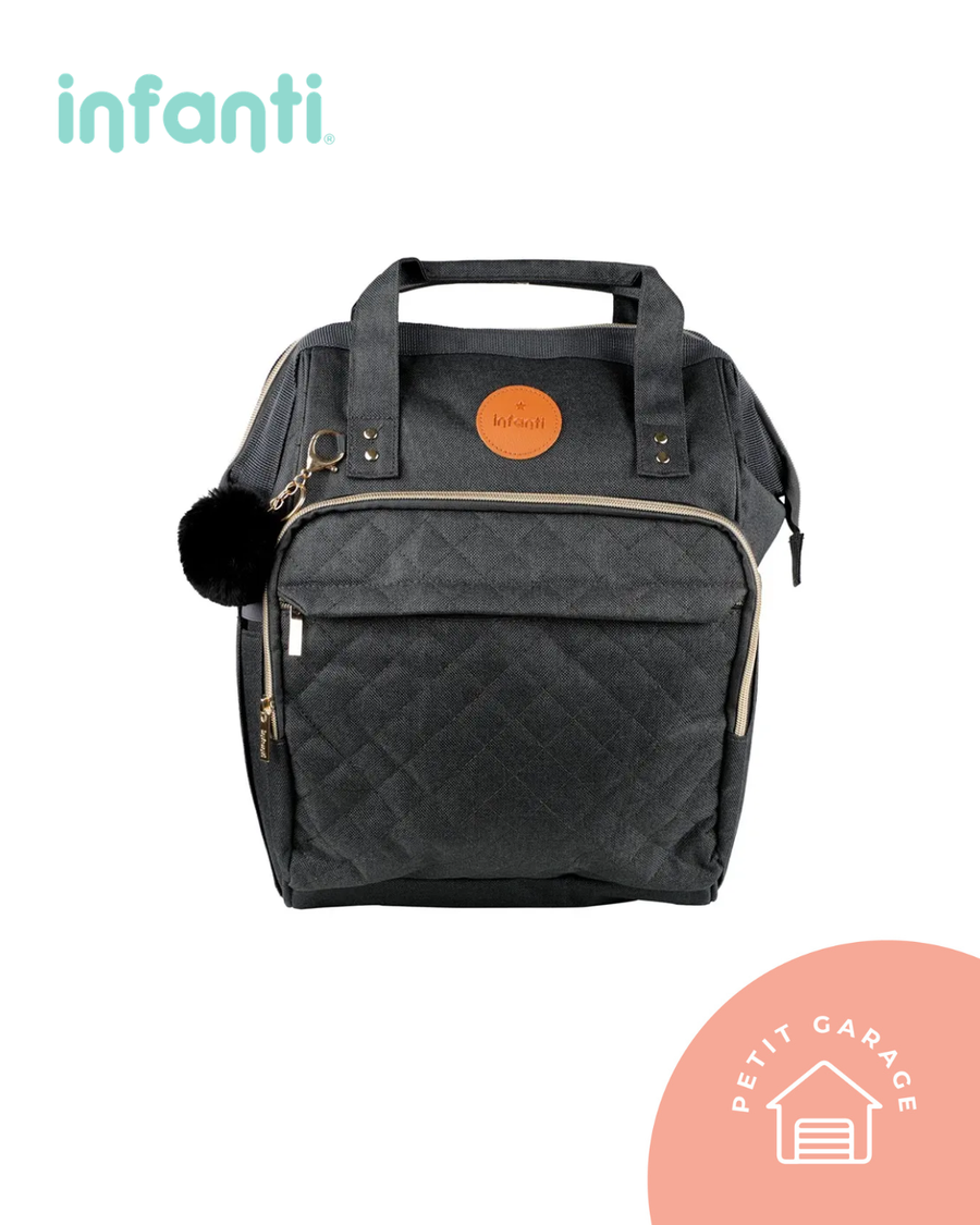Mochila pañalera, modelo gris oscuro. Marca Infanti (#PG5673)