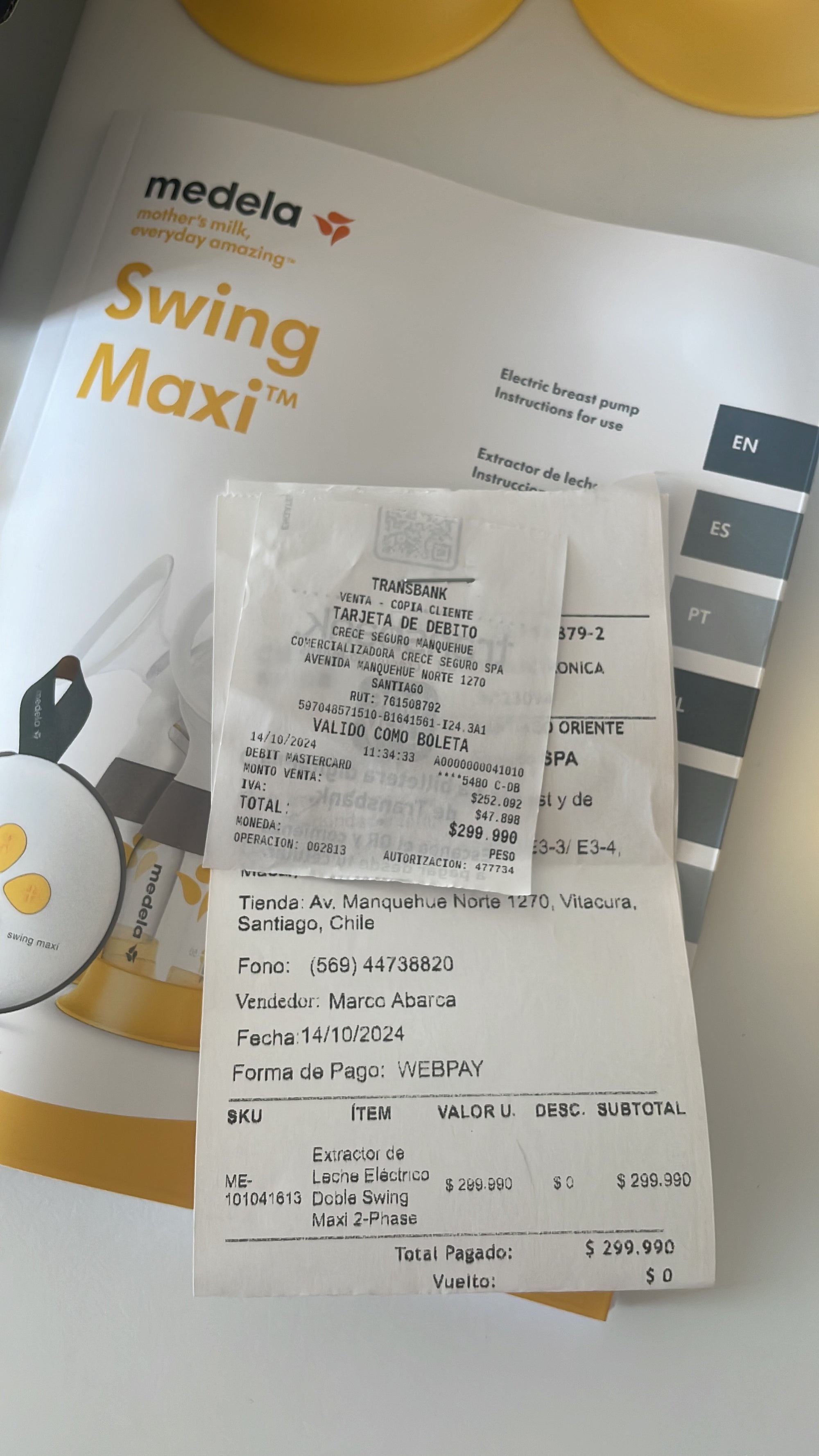 (#PG4748) Extractor de leche eléctrico doble modelo Swing Maxi. Marca Medela