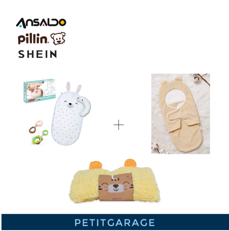(#PG2621) Saquito de gato + Saquito de oso + Alfombra de conejo. Marca Pillin, Shein y Yahao Toys