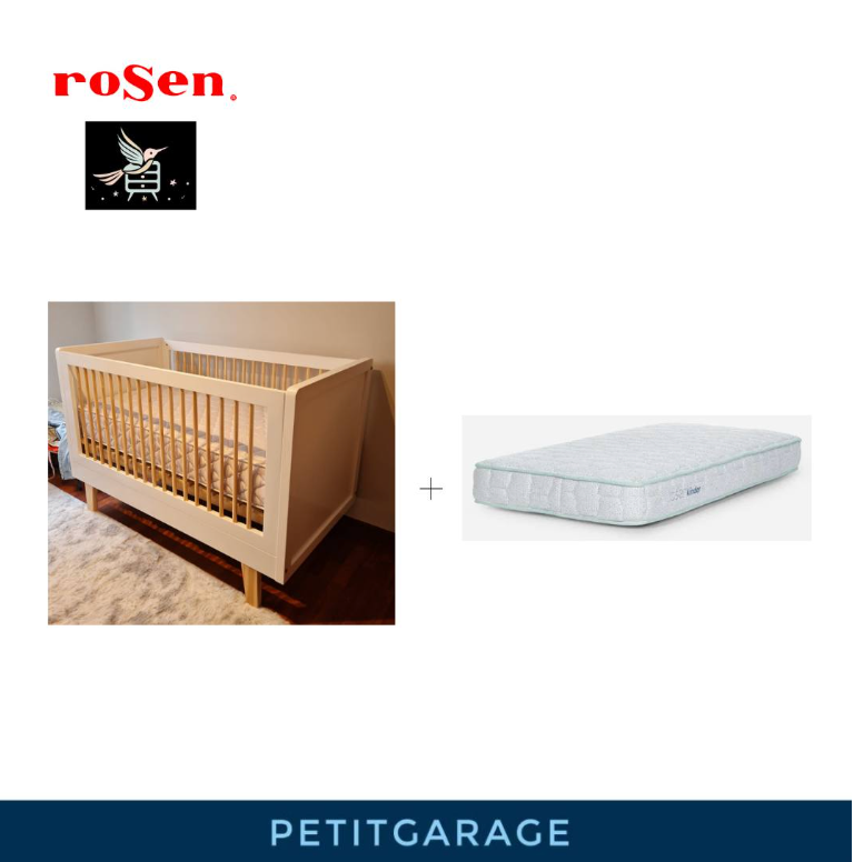 (#PG2643) Cuna de madera color blanco + Colchón. Marca Colibri Deco y Rosen