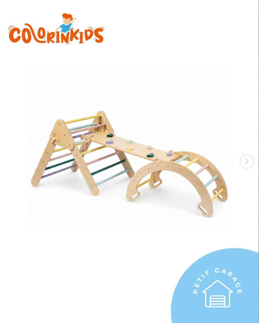Set Pikler Montessori 3 en 1 color madera. Marca Colorinkids (#PG5787)