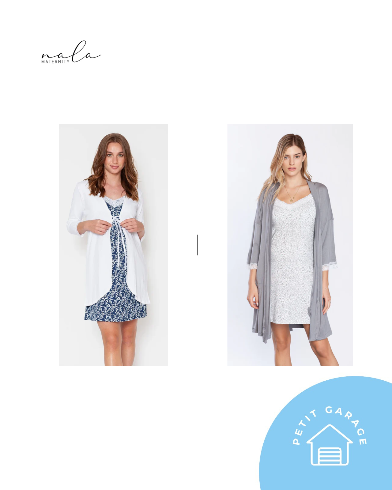(#PG4255) Bata maternal Kimono Gris + Bata maternal Blanca. Marca Nala Maternity