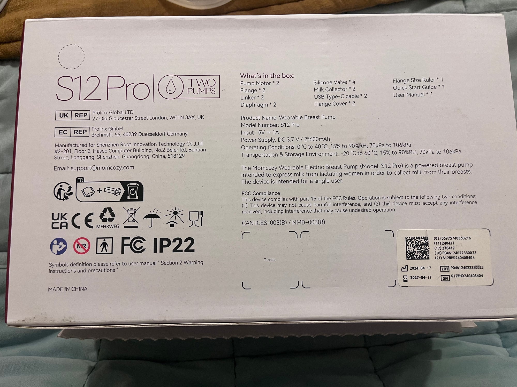 (#PG4851) Extractor de leche doble eléctrico modelo S12 + Sostén. Marca Momcozy