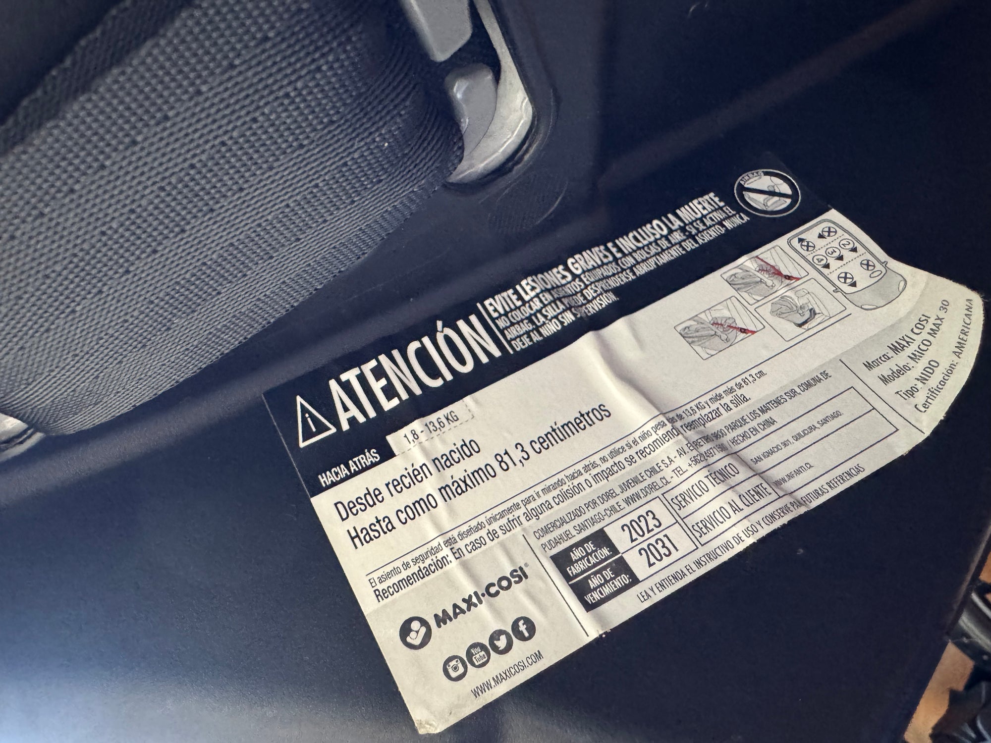 (#PG5177) Silla de auto modelo Mico Max 30. Marca Maxi Cosi