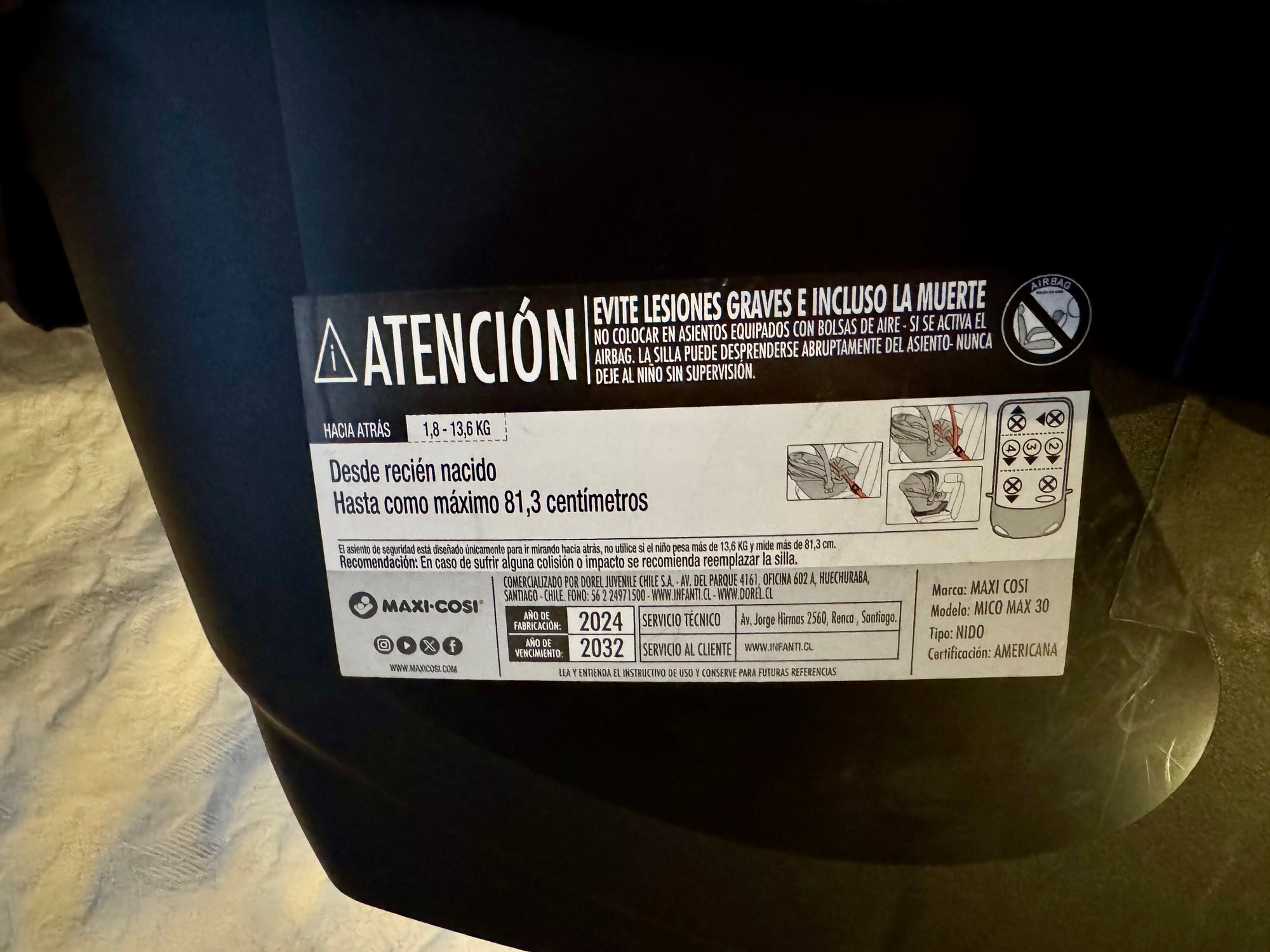 (#PG5190) Silla de auto modelo Mico Max 30. Marca Maxi Cosi