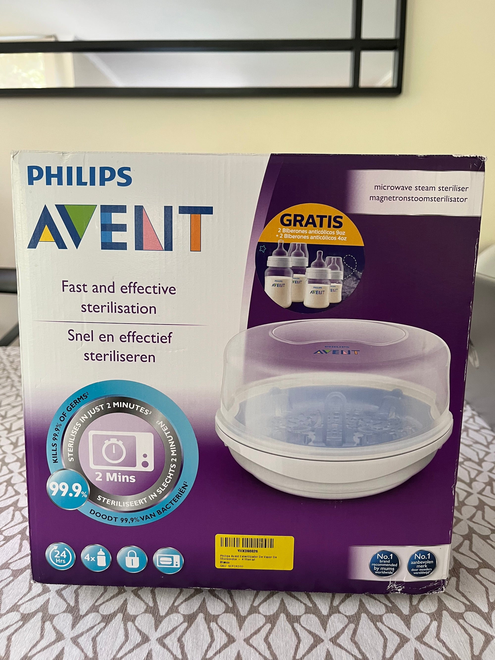 (#PG5283) Esterilizador de mamaderas a vapor + 1 mamadera. Marca Philips Avent