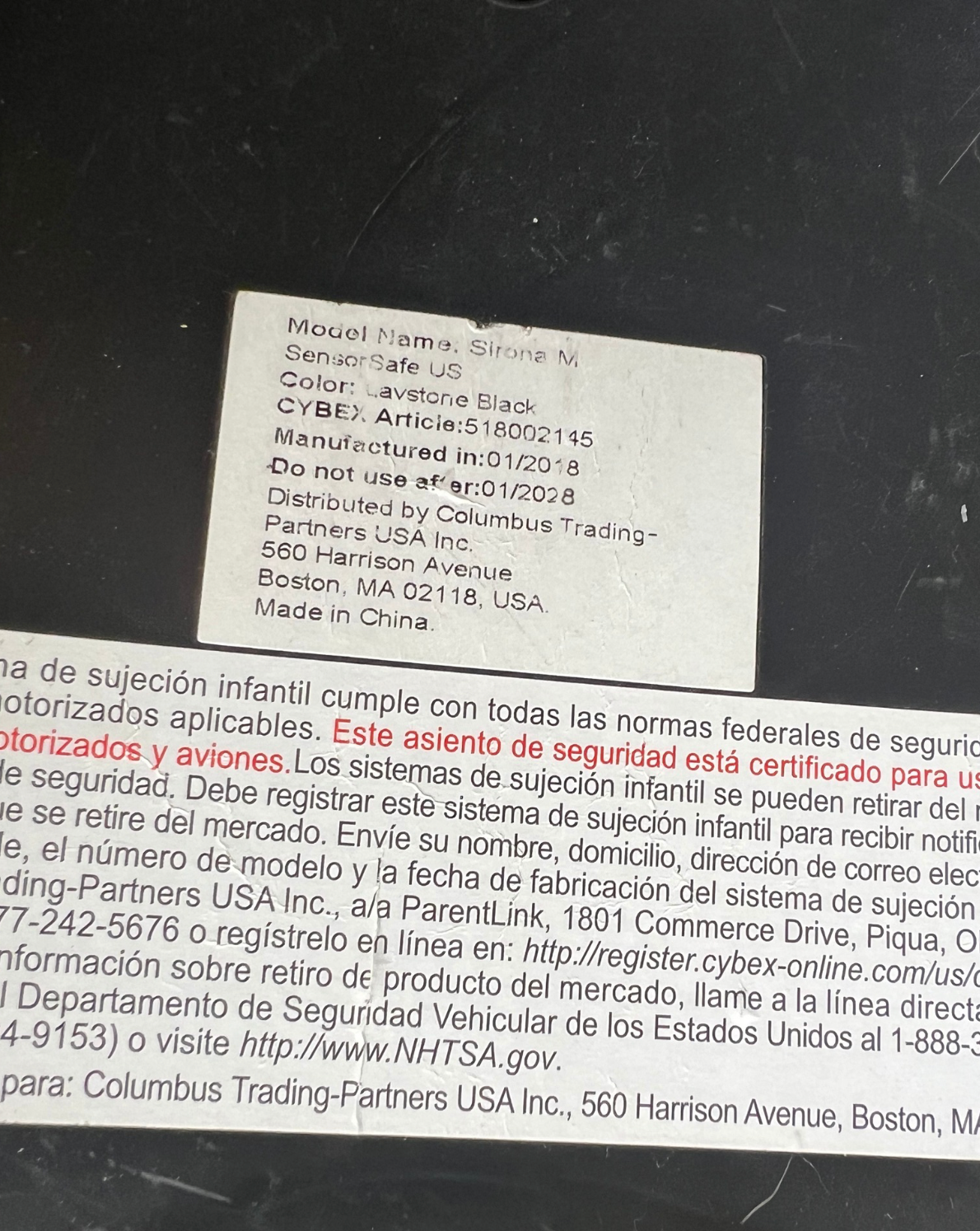 (#PG4548) Silla de auto modelo Sirona M + Sensor Safe. Marca Cybex