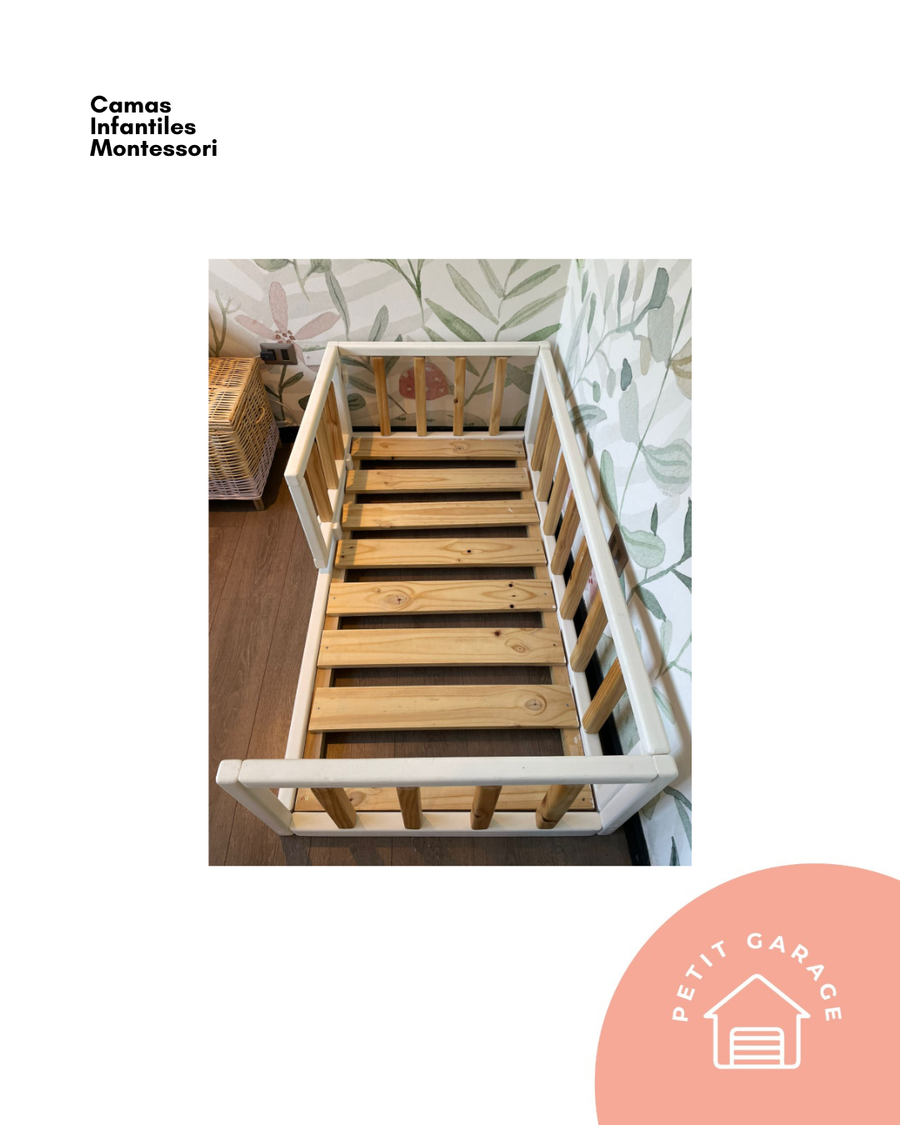 (#PG5473) Cama de transición Montessori color madera y blanco. Marca Camas Infantiles Montessori