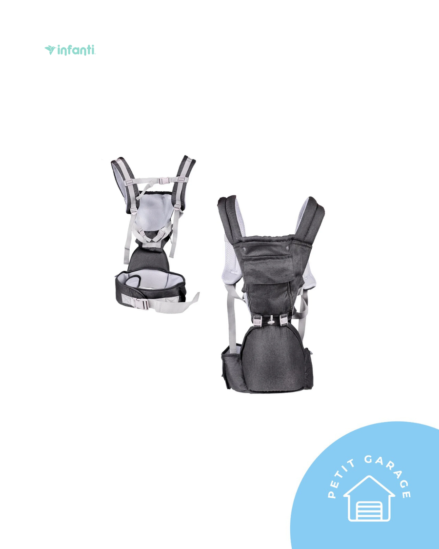 (#PG5408) Portabebé de cadera modelo Hip Seat color gris. Marca Infanti