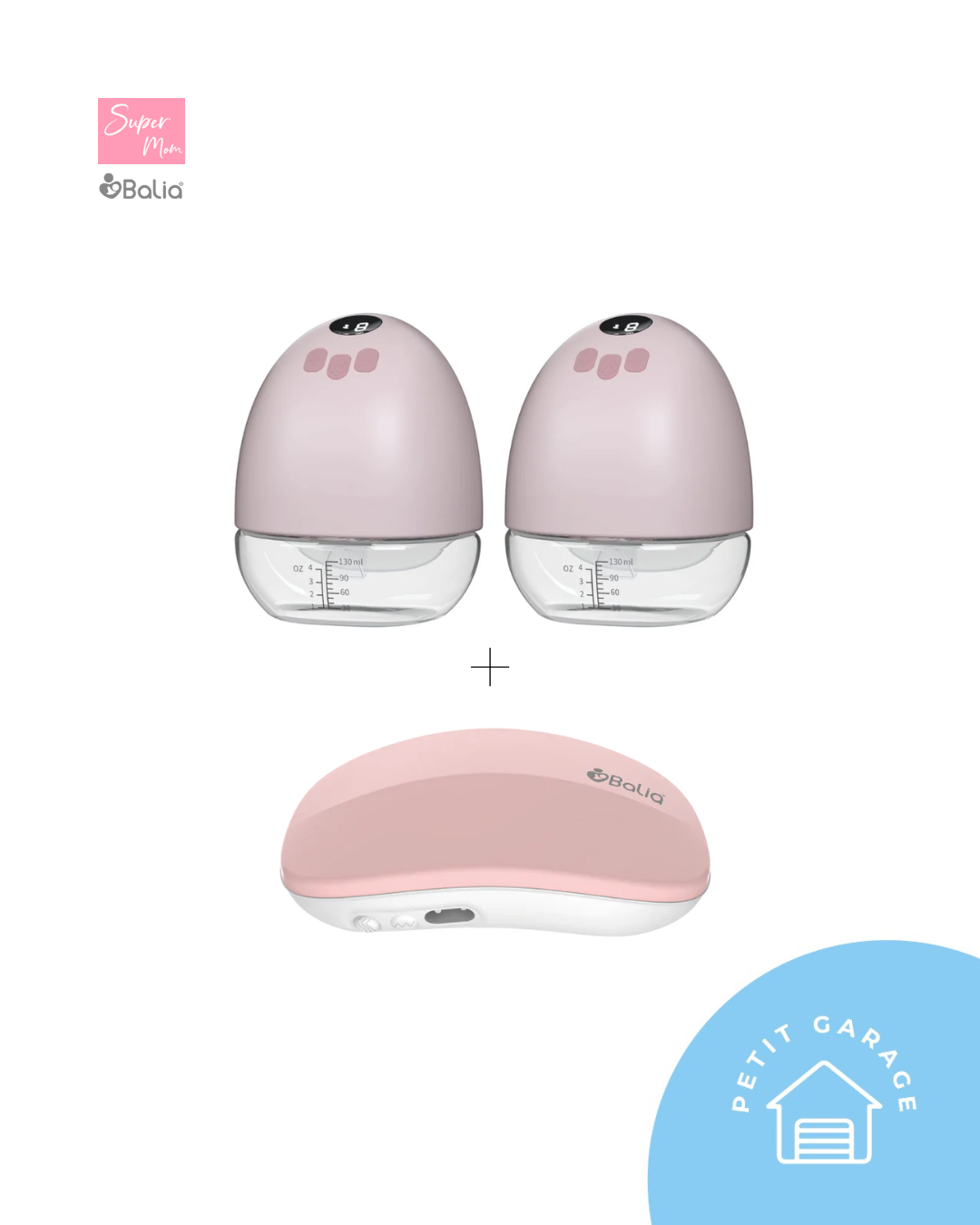 (#PG5135) Extractor de leche doble eléctrico + Masajeador de lactancia color rosado. Marca Supermom y Balia