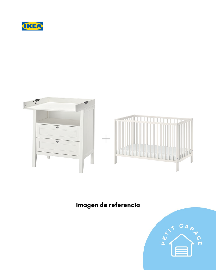 (#PG5314) Cuna + Mudador modelo Sundvik color gris de madera. Marca Ikea