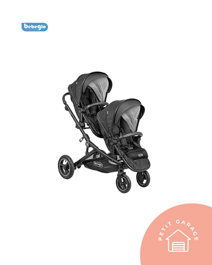 (#PG4729) Coche de paseo doble color negro. Marca Bebeglo