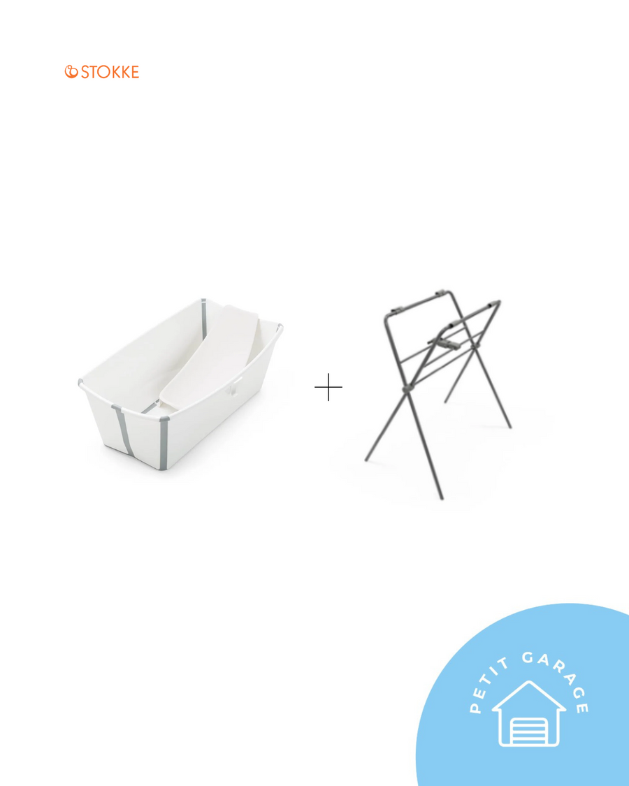 (#PG5064) Tina Flexi Bath + Patas de soporte + Soporte RN color gris. Marca Stokke