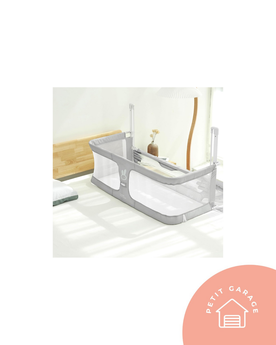 (#PG4771) Cuna Colecho color gris con blanco. Marca Sistine