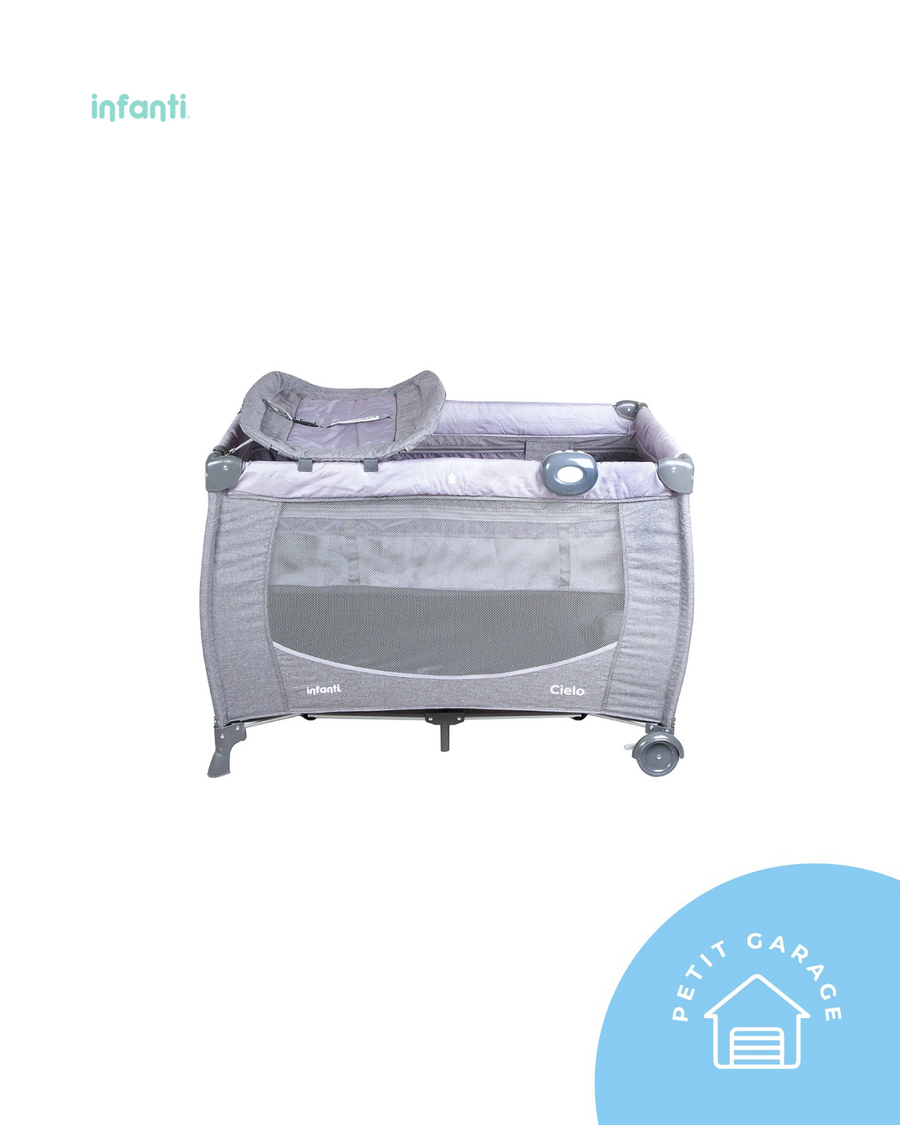 (#PG4304) Cuna Pack and Play modelo Cielo color gris. Marca Infanti