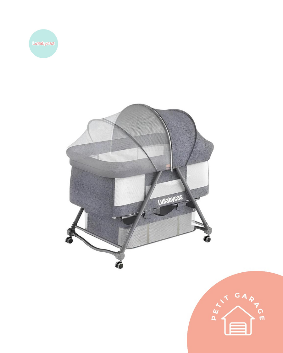 (#PG4472) Cuna colecho color gris con blanco. Marca Lubabycas