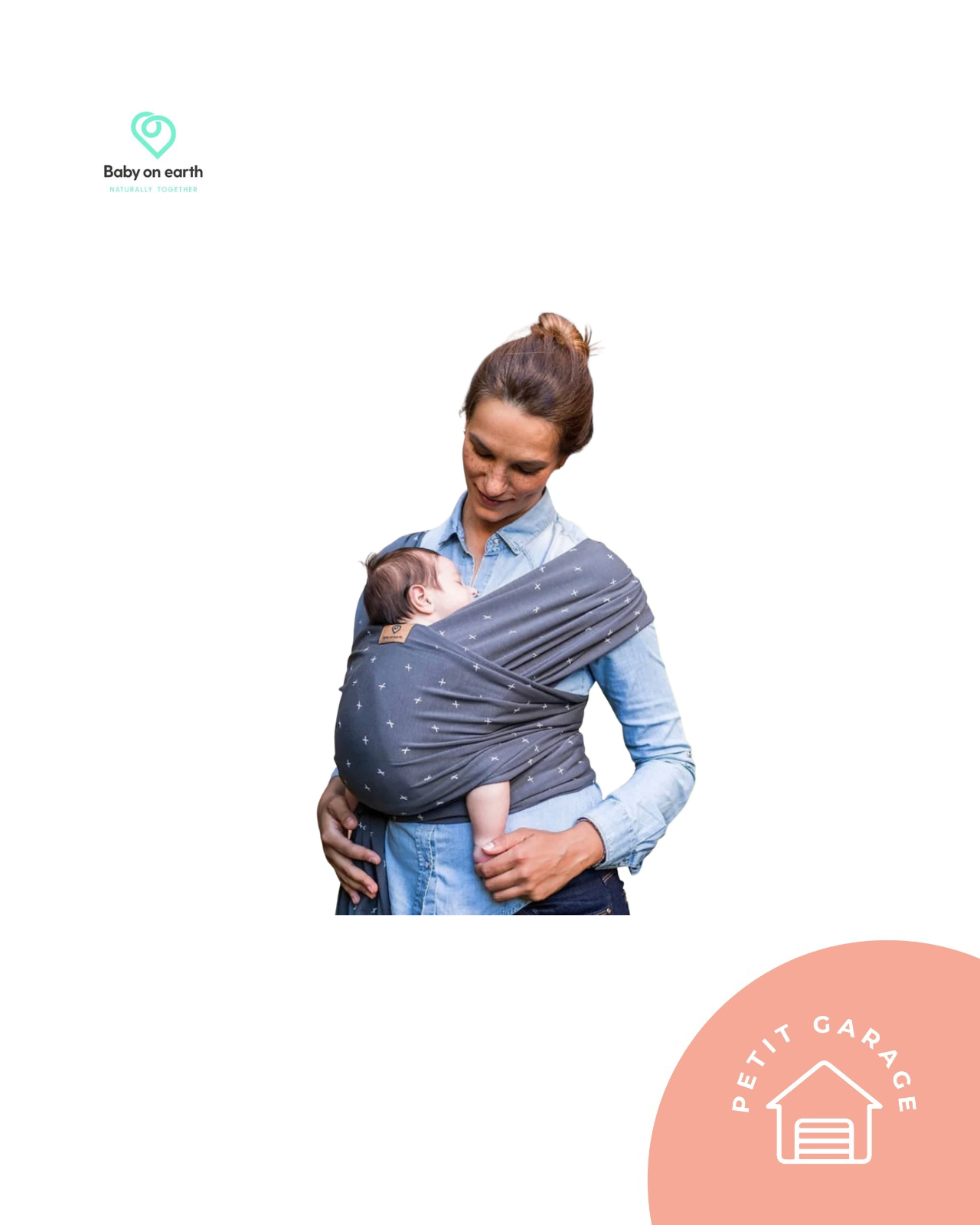 (#PG4547) Fular elástico portabebé modelo Dark Crossses. Marca Baby on Earth