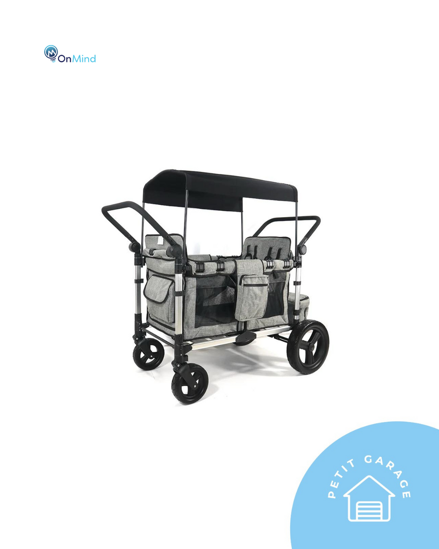 (#PG5074) Carro de paseo plegable para 4 niños color gris. Marca On Mind