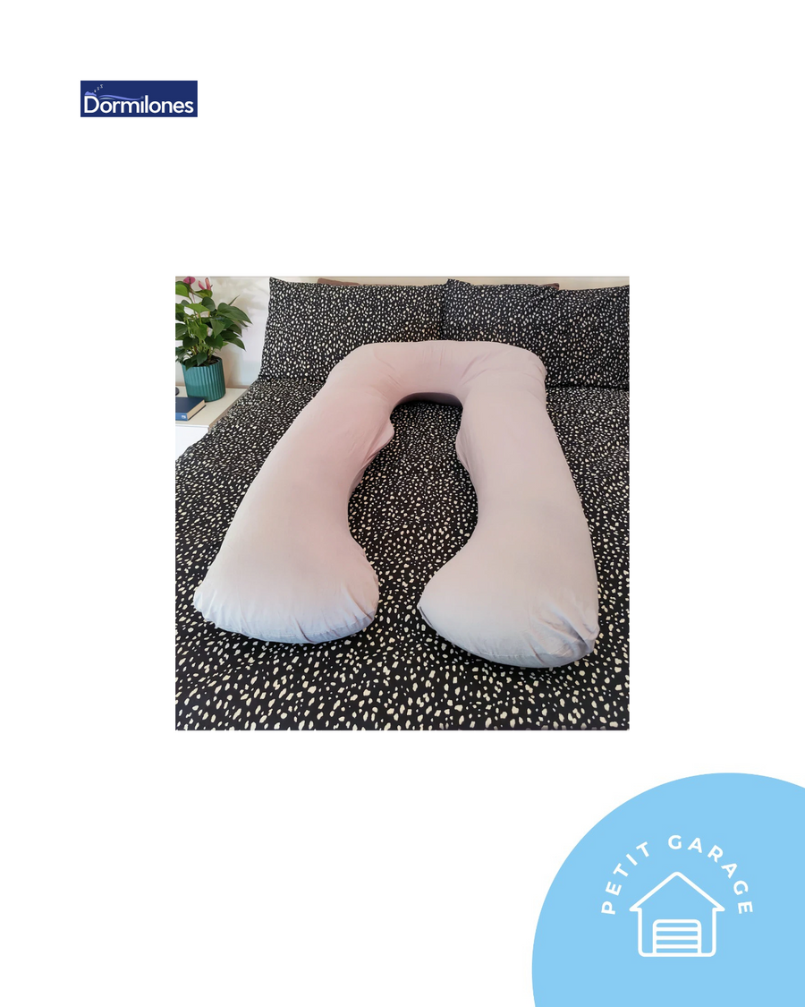 (#PG4443) Cojín maternal con 2 fundas color gris y lila. Marca Dormilones