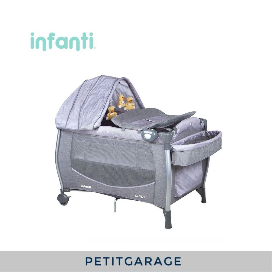 (#PG3543) Cuna Playard Luna Grey Dots. Marca Infanti