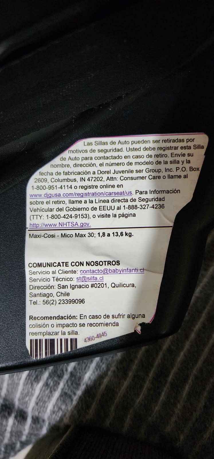 (#PG3656) Silla nido auto. Marca Maxi Cosi