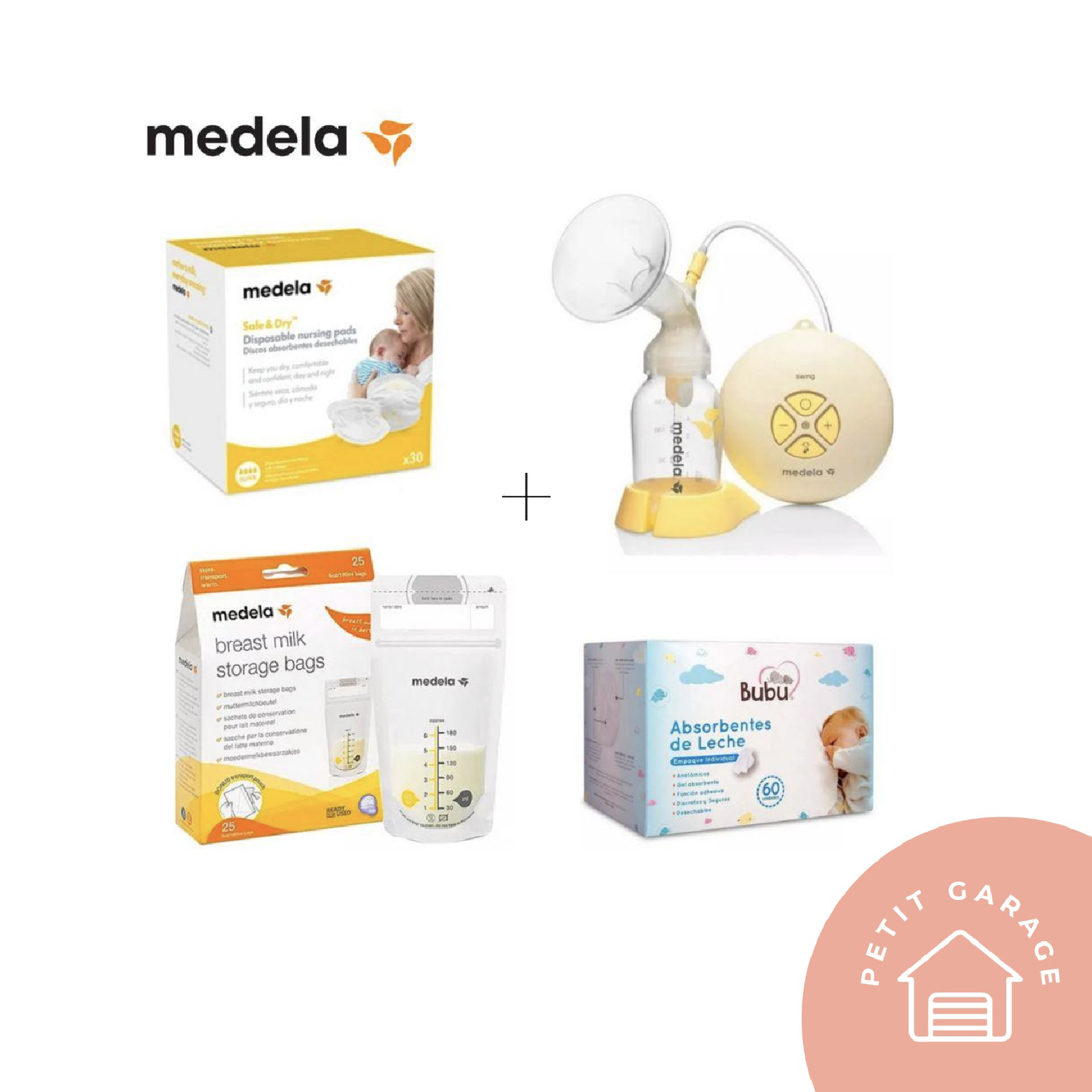 (#PG2791) Extractor de leche Swing Simple + 2 Pads + 60 Pack absorbentes bubu + 22 bolsas de leche. Marca Medela