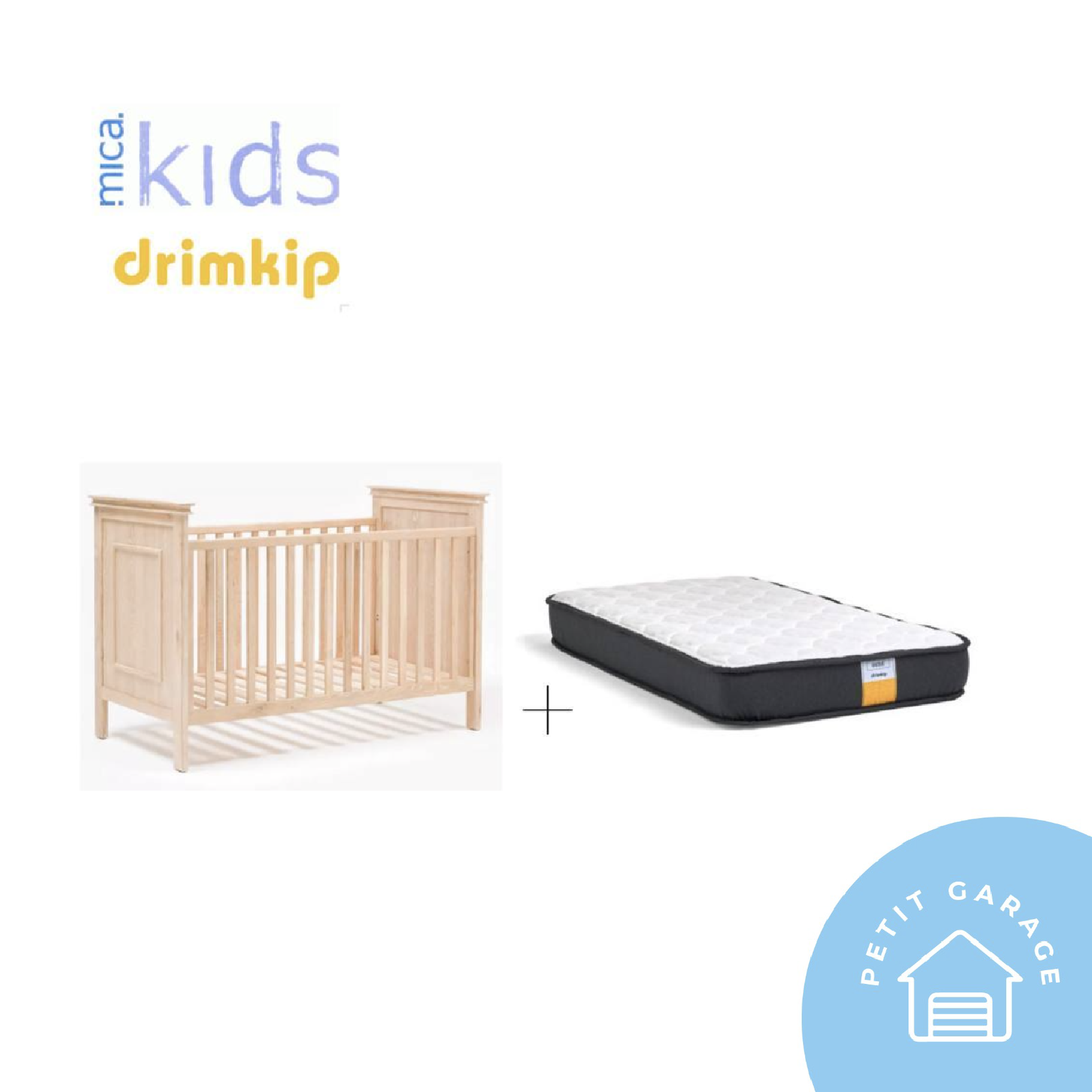 (#PG2842) Cuna y cama de transición madera + colchón Drimkip. Marca Mica Kids y Drimkip