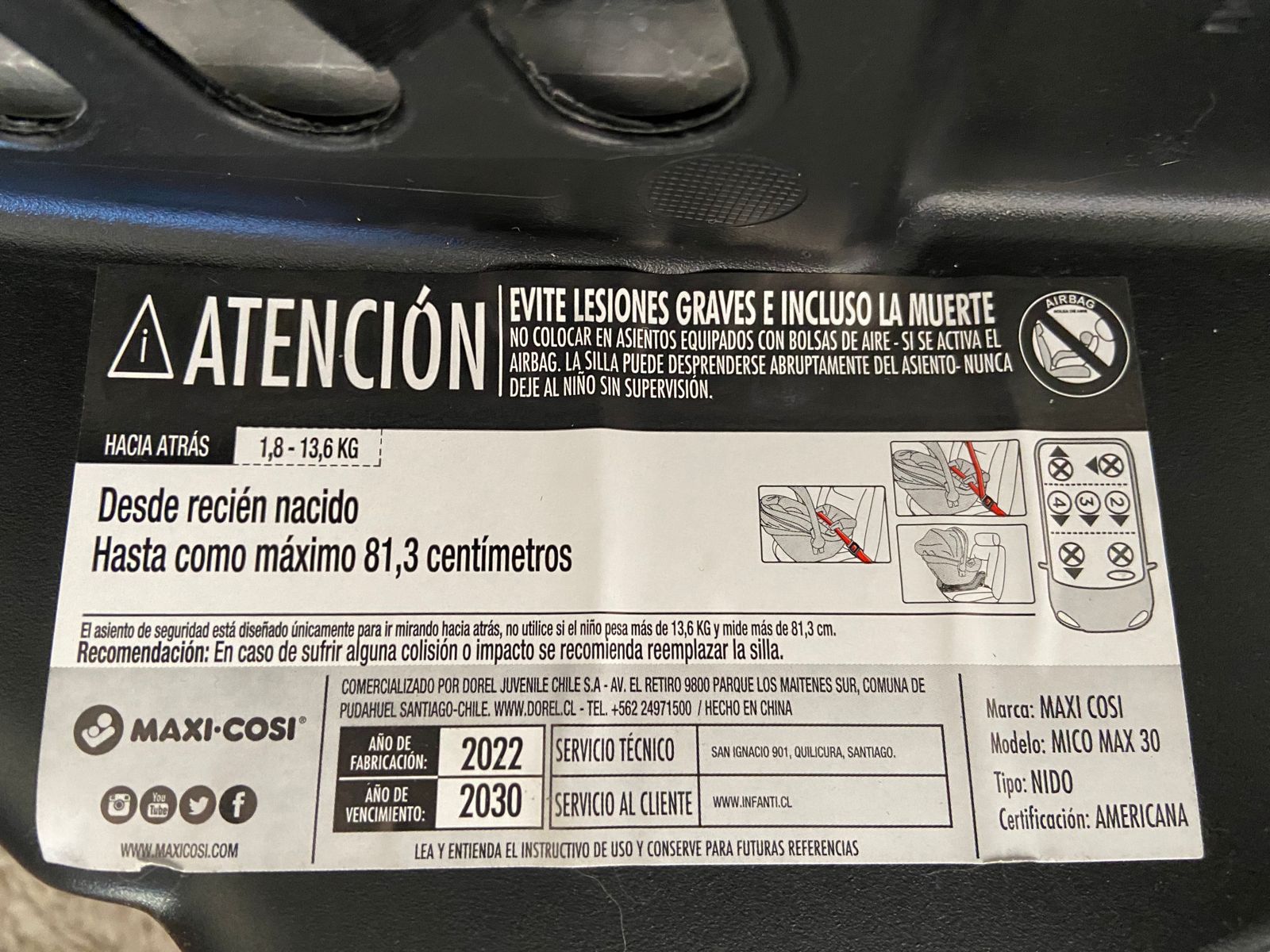 (#PG2759) Silla nido Mico Max 30. Marca Maxi Cosi