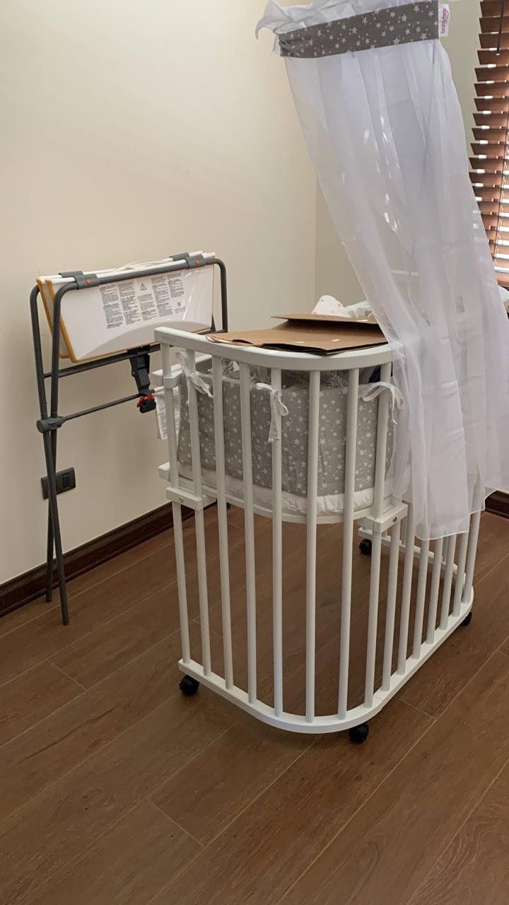 (#PG3069) Cuna Colecho Boxspring + Protector de cuna + Velo superior. Marca Babybay