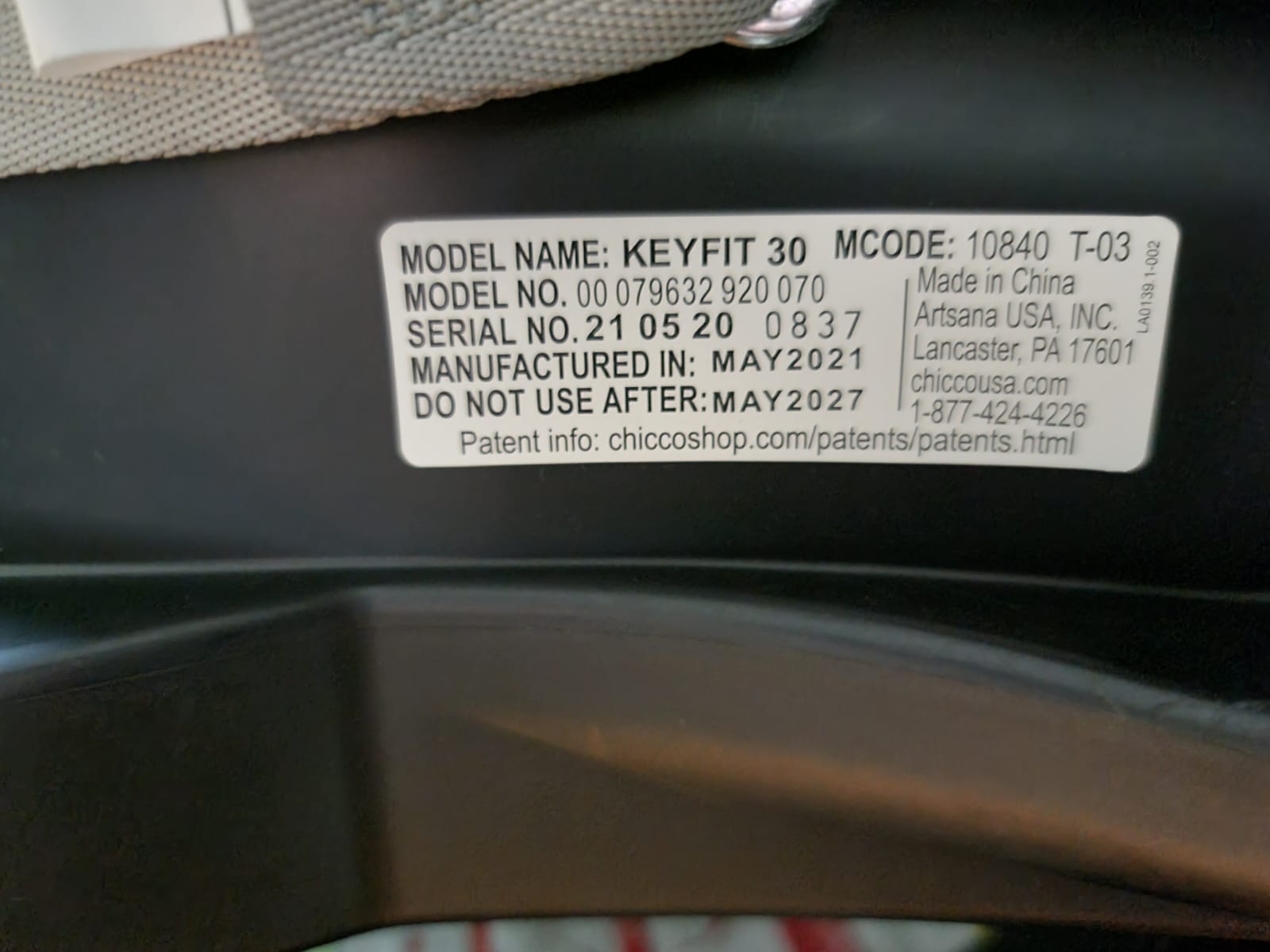 (#PG3124) Silla de auto Nido Keyfit 30. Marca Chicco