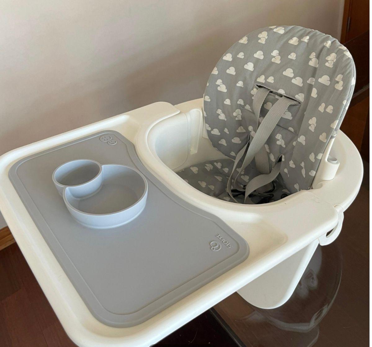 (#PG3128) Kit bebe silla steps (baby set, bandeja, individual, cojín). Marca Stokke