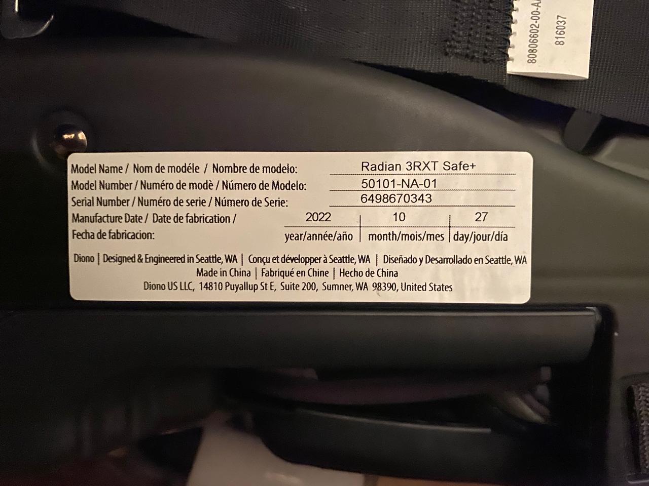 (#PG3252) Silla de auto Radian 3RXT Safe Plus. Marca Diono