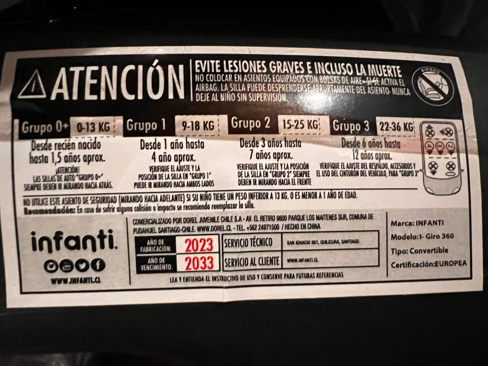 (#PG3323) Silla I-giro 360. Marca Infanti