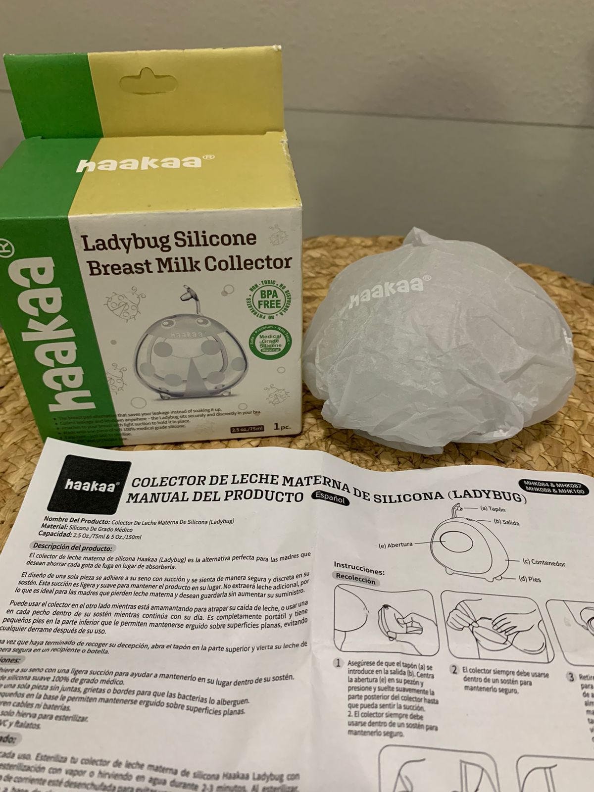 (#PG3396) Recolector de leche de silicona Gen1 + Recolector de leche Ladybug + Tapa para recolector de silicona. Marca Haakaa