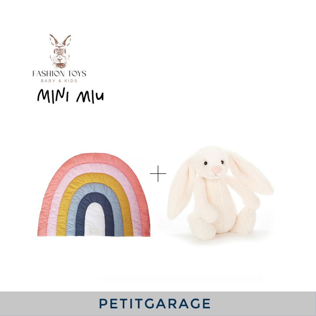 (#PG3424) Playmat arcoíris + Peluche conejo. Marca Minimiu y Fashion Toys