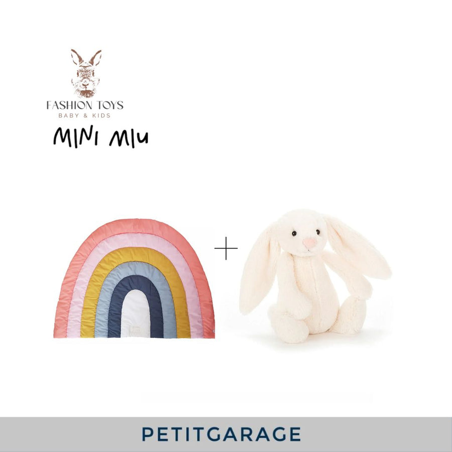 (#PG3424) Playmat arcoíris + Peluche conejo. Marca Minimiu y Fashion Toys