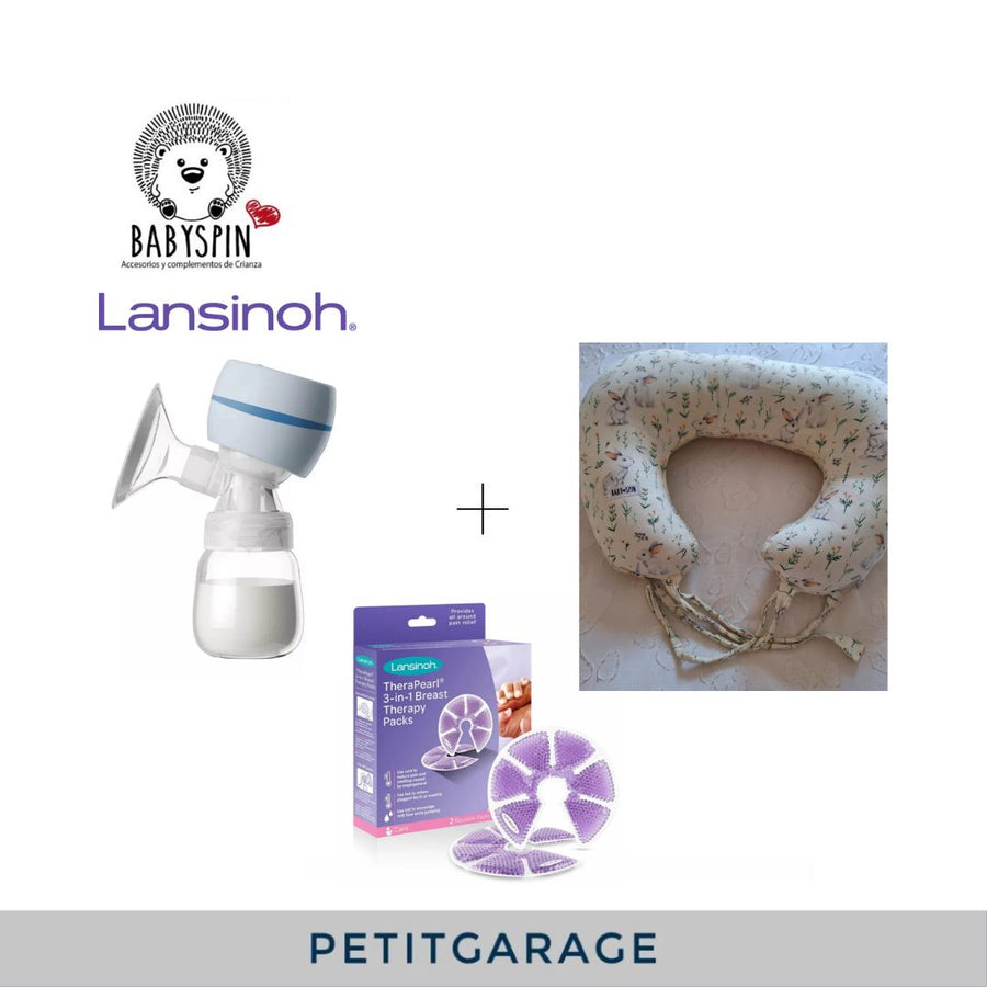 (#PG3473) Cojín de lactancia + Extractor portátil USB + Compresas calor/frío. Marca BabySpin, Lansinoh y Genérica