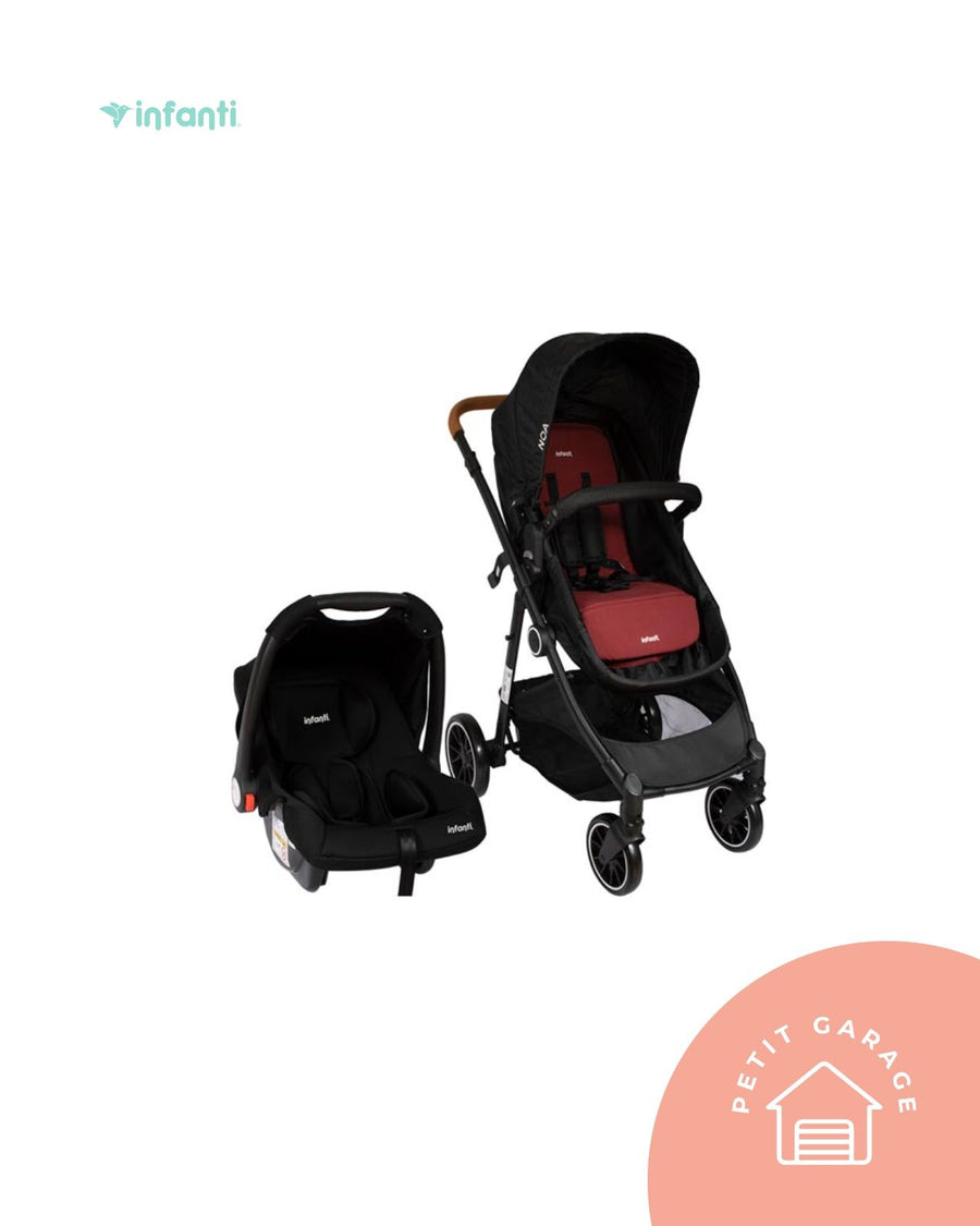 (#PG4567) Coche Travel System modelo Noa color burdeo con negro. Marca Infanti